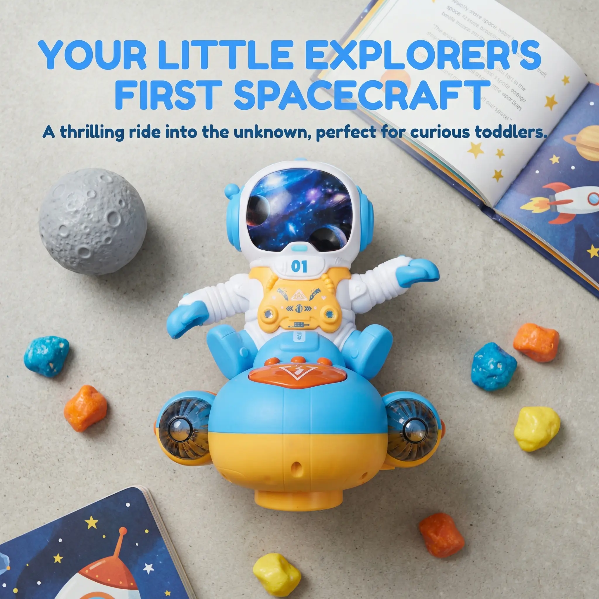 Electric Astronaut Spaceship Toy with Music & Flashing Lights, 360° Spinning Rotating Toy, Gift for Toddlers and Kids