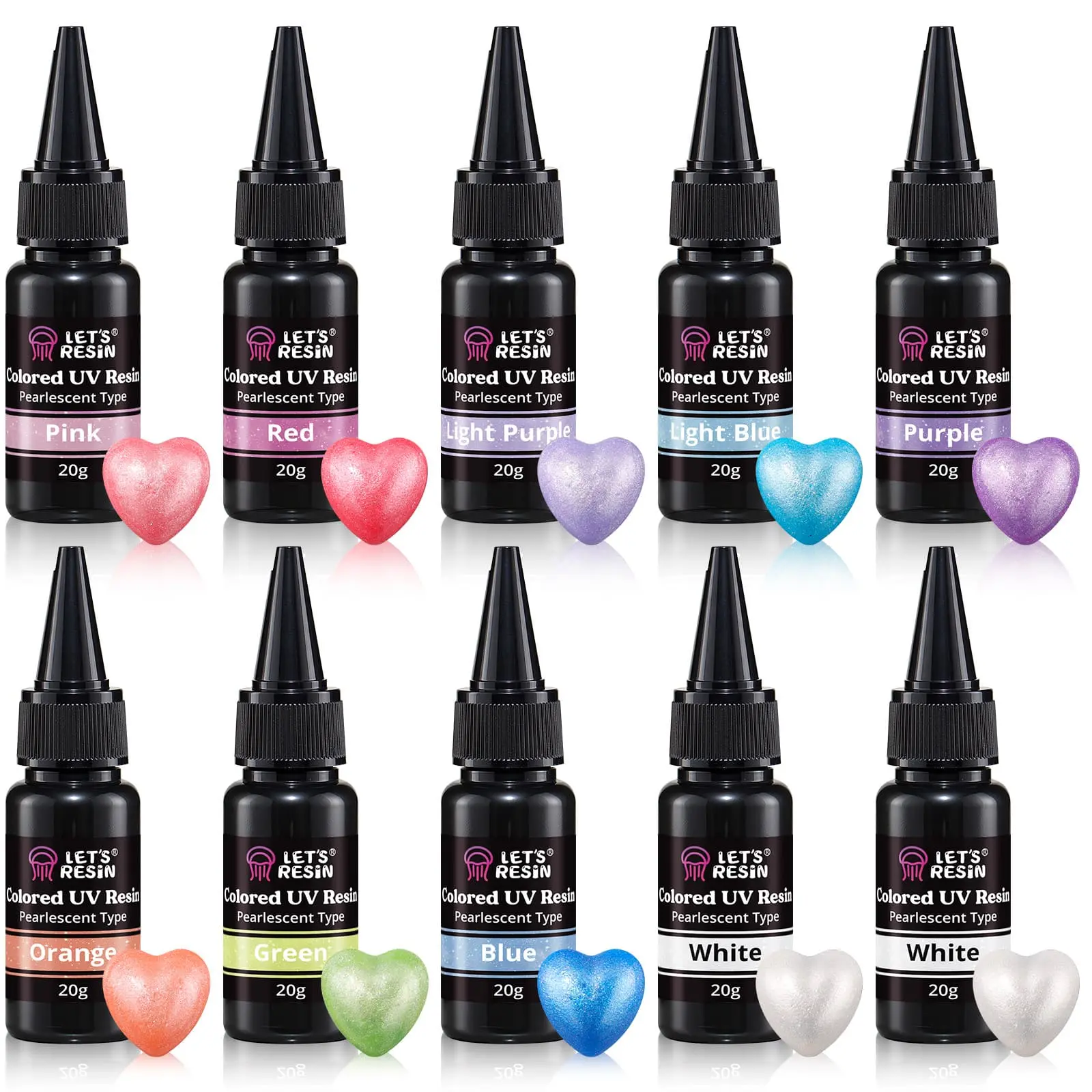 LET'S RESIN Pearlescent UV Resin, 10-Colors Colored UV Resin, Low Odor & Minimal Bubbles for Resin Casting and Coating, Jewelry Making, Decoration(20g Each)
