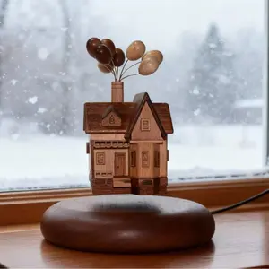 Magnetic Levitation Cabin Flying House Creative Wooden Desktop Ornament with Balloon Accents Ideal for Gifts Novelty Toys Unique Wood Construction Acrylic Guitar Home Decor Accessory Decoration