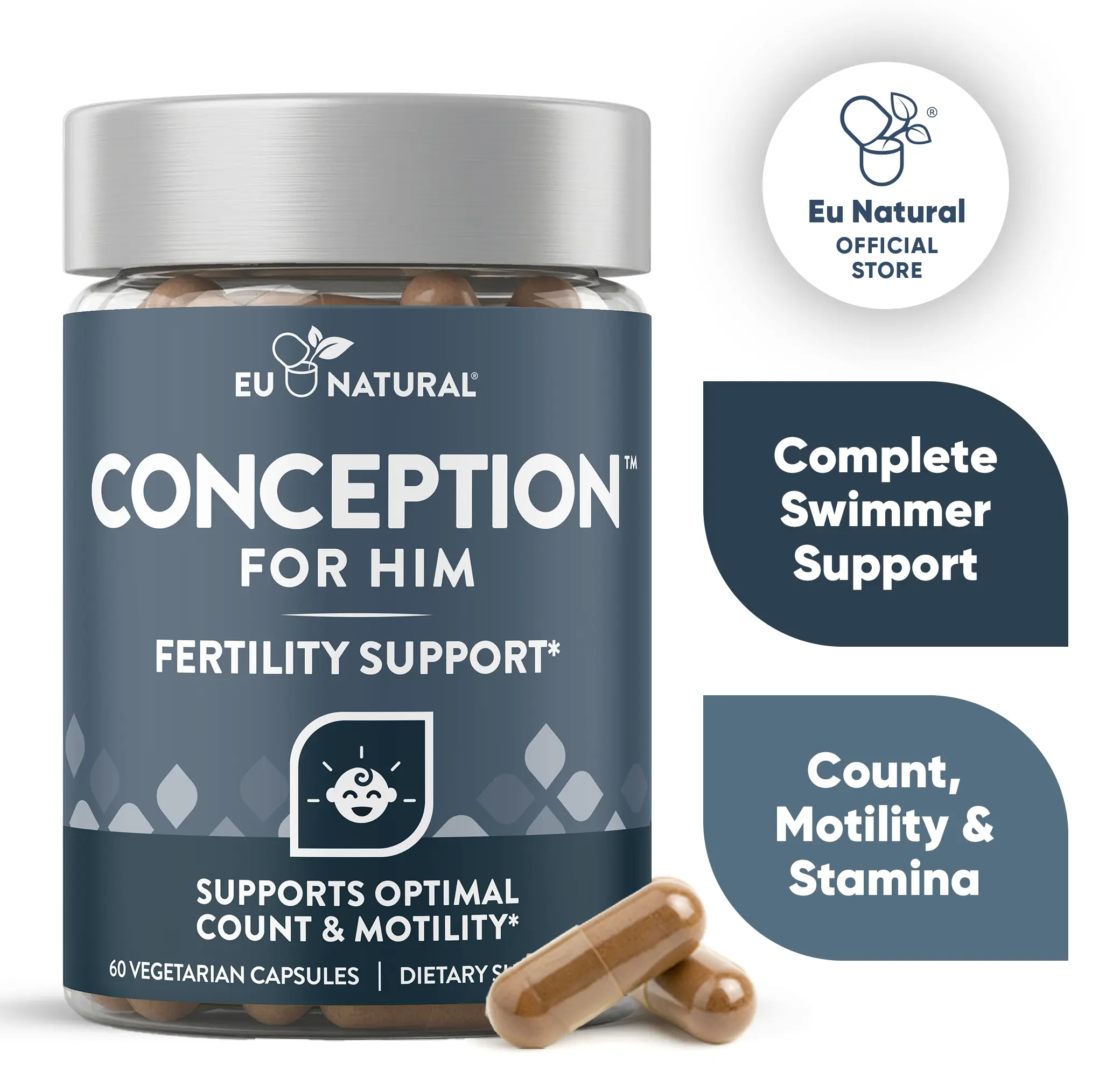 Eu Natural Conception For Him – Fertility Supplements for Men, Male Fertility Booster & Prenatal – Optimal Sperm Count, Motility, Strength – Ashwagandha, Folate, Folic Acid, Magnesium & Zinc Healthy Dietary Fitness