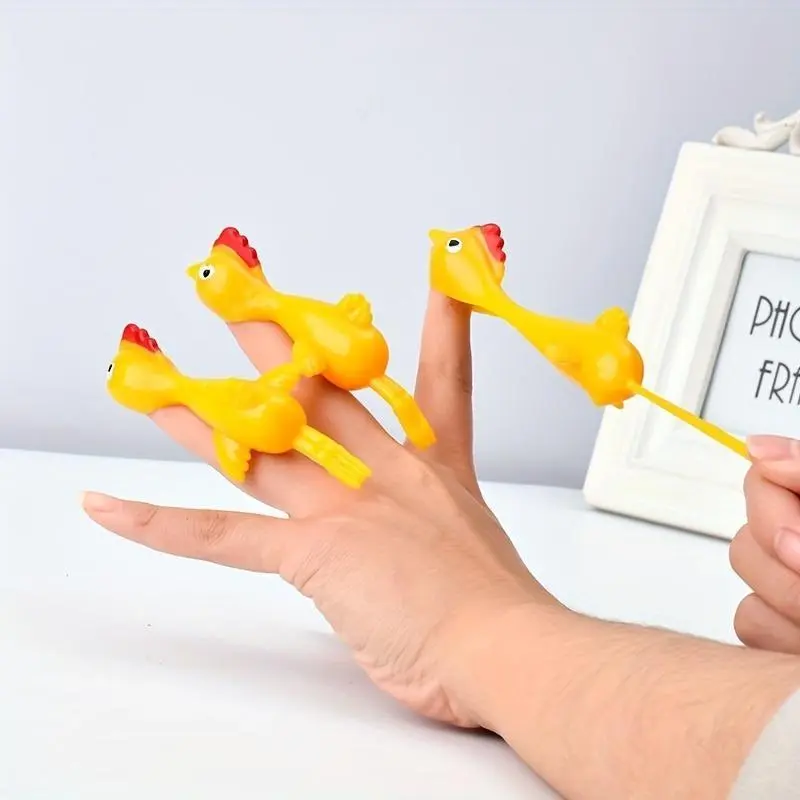 3-Pack Chicken Finger Slingshot Set, Elastic Flying Fidget Prank Toys, Battery-Free Ideal Easter Stuffer Gag Gifts for Kids