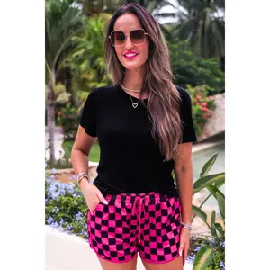 Pink & Black Checkered Mid-Rise Shorts