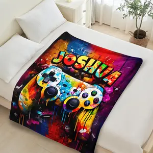 Custom Game Theme Flannel Soft Blanket Throw, Personalized Multi-Size Vibrant Print Kids Throw Blanket, Game Pad Christmas Gift for Boys, Throw Blankets