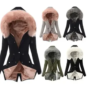 Winter New Women's Cotton-padded Clothes Fur Collar Solid Color Casual Warm Medium and Long Women's Womenswear Jackets Tops Hoodie Coats Outerwear Fitted