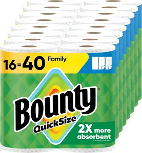 Bounty Paper Towels Quick Size, White, 16 Family Rolls = 40 Regular Rolls-pick to size paper towels
