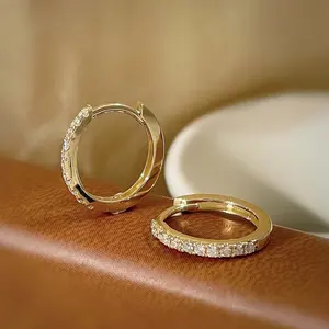 Zircon single row silver and golden hoop earrings for men and women, suitable for daily gifts