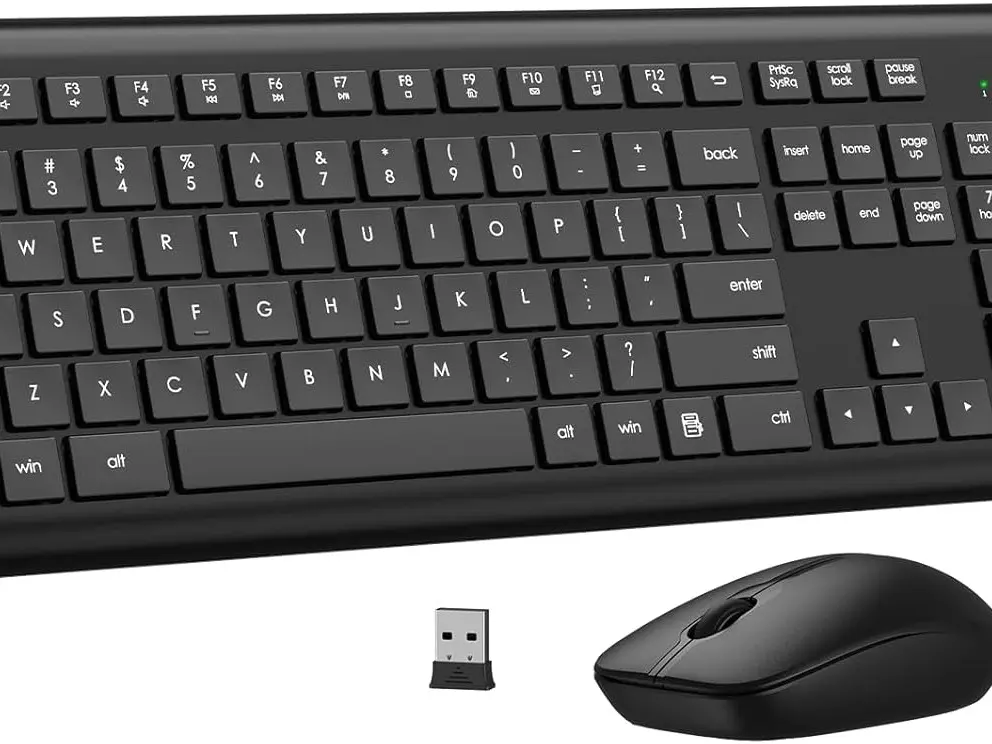 Wireless Keyboard and Mouse Combo, Full Size Silent Ergonomic Keyboard and Mouse, Long Battery Life, Optical Mouse, 2.4G Lag-Free Cordless Mice Keyboard for Computer, Mac, Laptop, PC, Windows