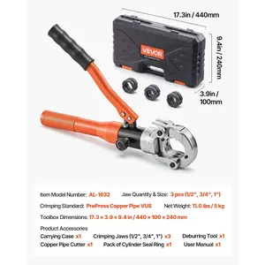 VEVOR Copper Pipe Crimping Tool, Hydraulic Driven Pro Press Tool with 1/2, 3/4, 1 Jaws, Copper Tube Fittings Crimper for Narrow Spaces Tee Fittings - with Pipe Cutter Carrying Case