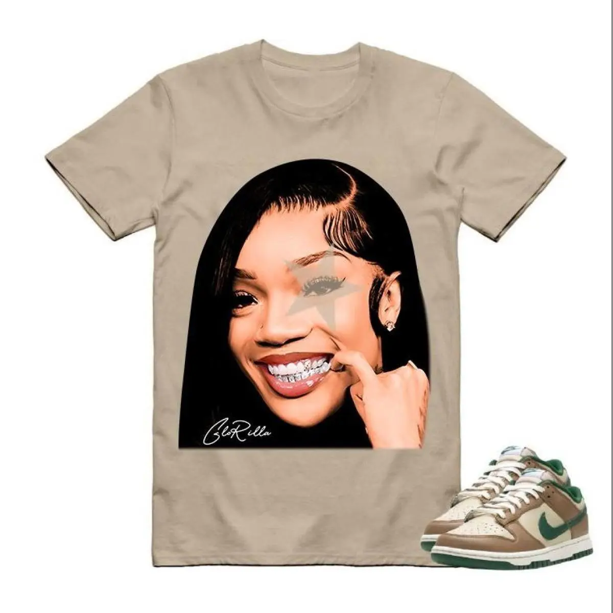 GloRilla Star Shirt To Match Dunk Low Tan, Unisex Shirt to <atching, Full Color Range, Find Your Perfect Shade, Gildan Unisex