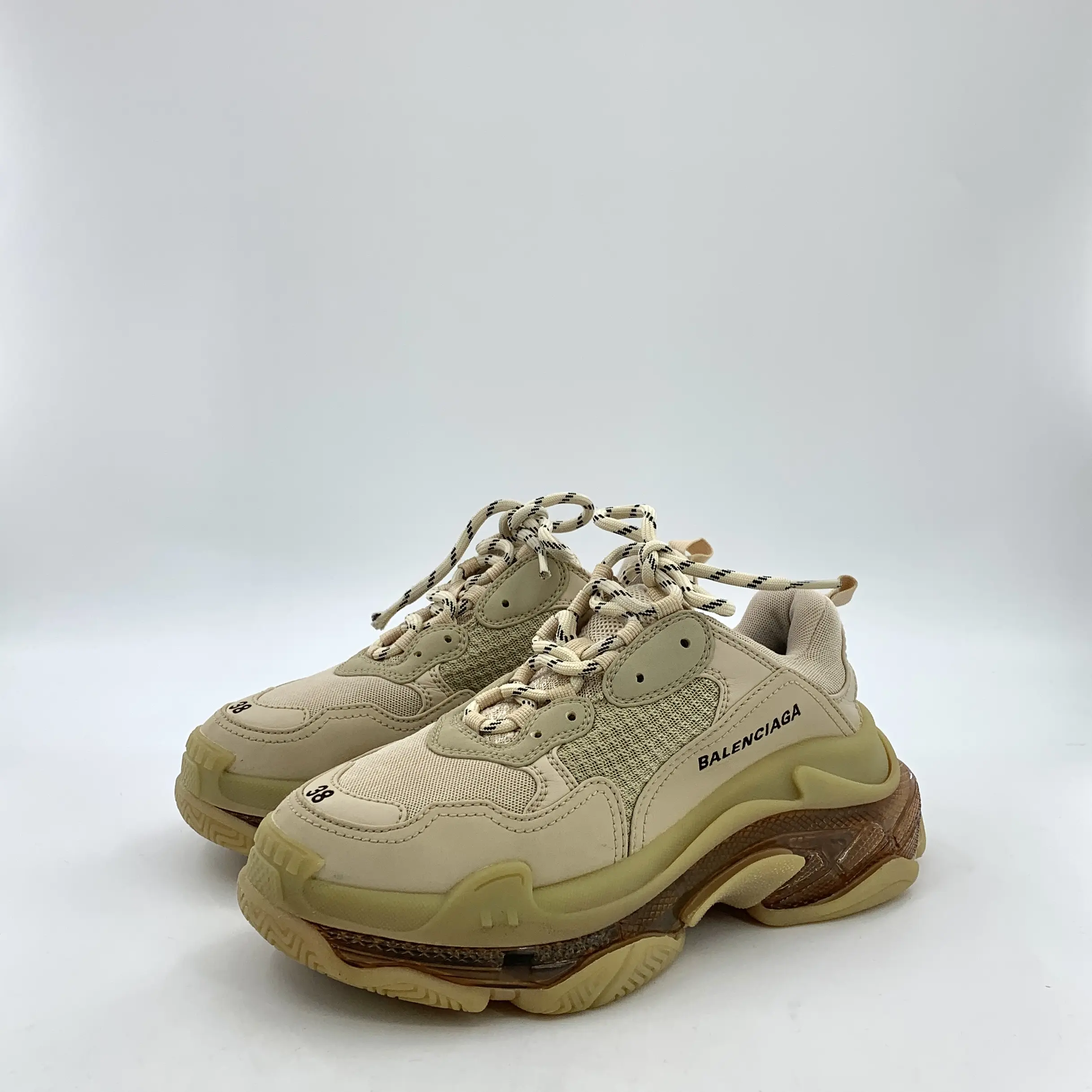RDLTS- Balenciaga Triple S Light Brown Leather Sneakers Size US 7.5