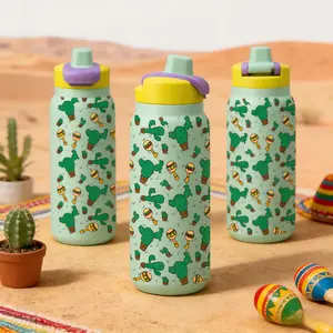 AuraCup 1pc 28oz Stainless Steel Insulated Tumbler with Lid and Straw, Mexican Cactus and Maracas Pattern Design, Double Wall Vacuum Thermal Cup for Hot Cold Drinks, Leak Resistant Portable Water Bottle, Carnival Fiesta Valentine’s Day Gifts for Women Men