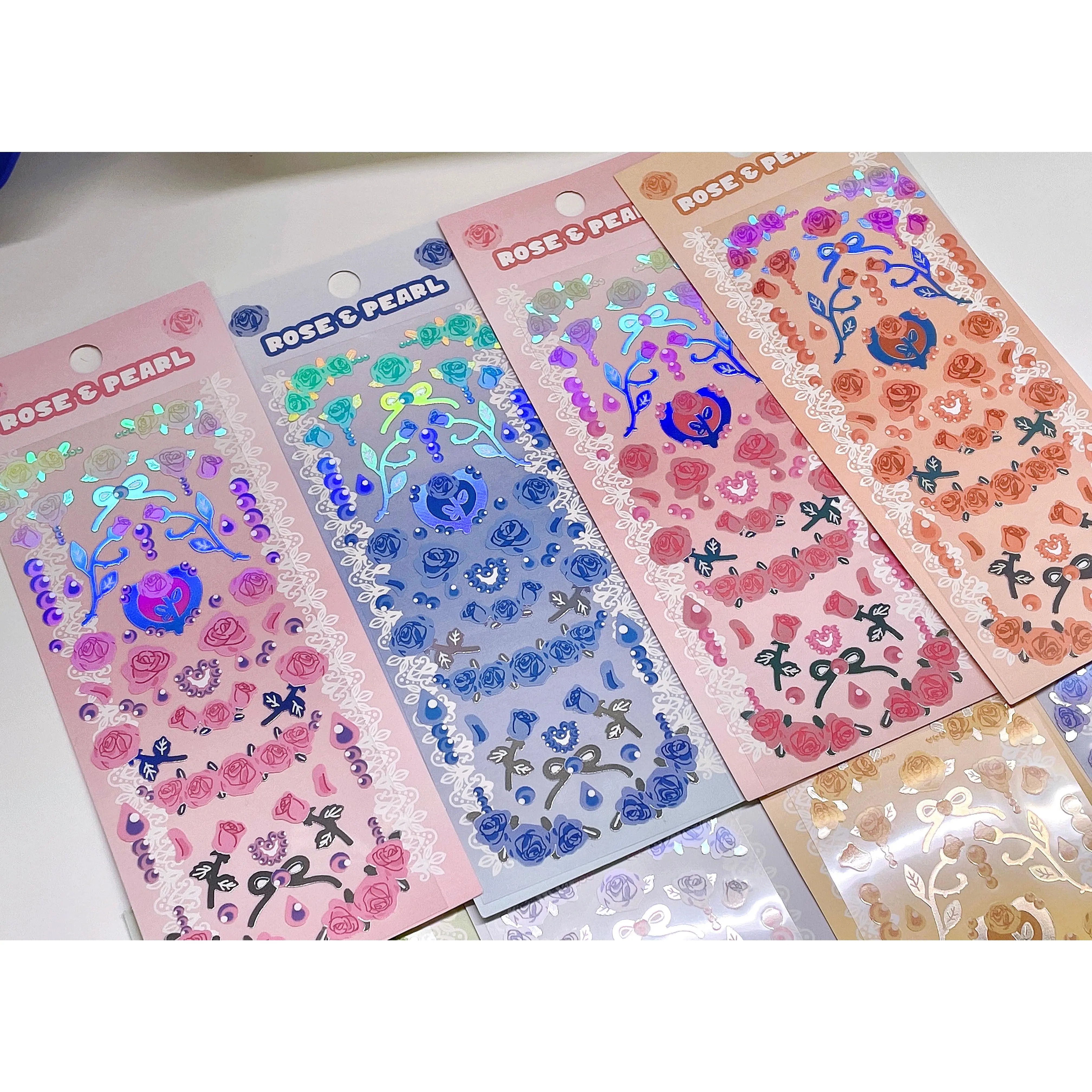 Rose Pearl Sticker - Assorted Designs in Pink, Blue, and Silver, Lightweight and Flexible, Ideal for Crafting and Decoration