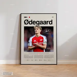 Martin Ødegaard Poster, Arsenal FC Wall Art, Framed Premier League Soccer Décor