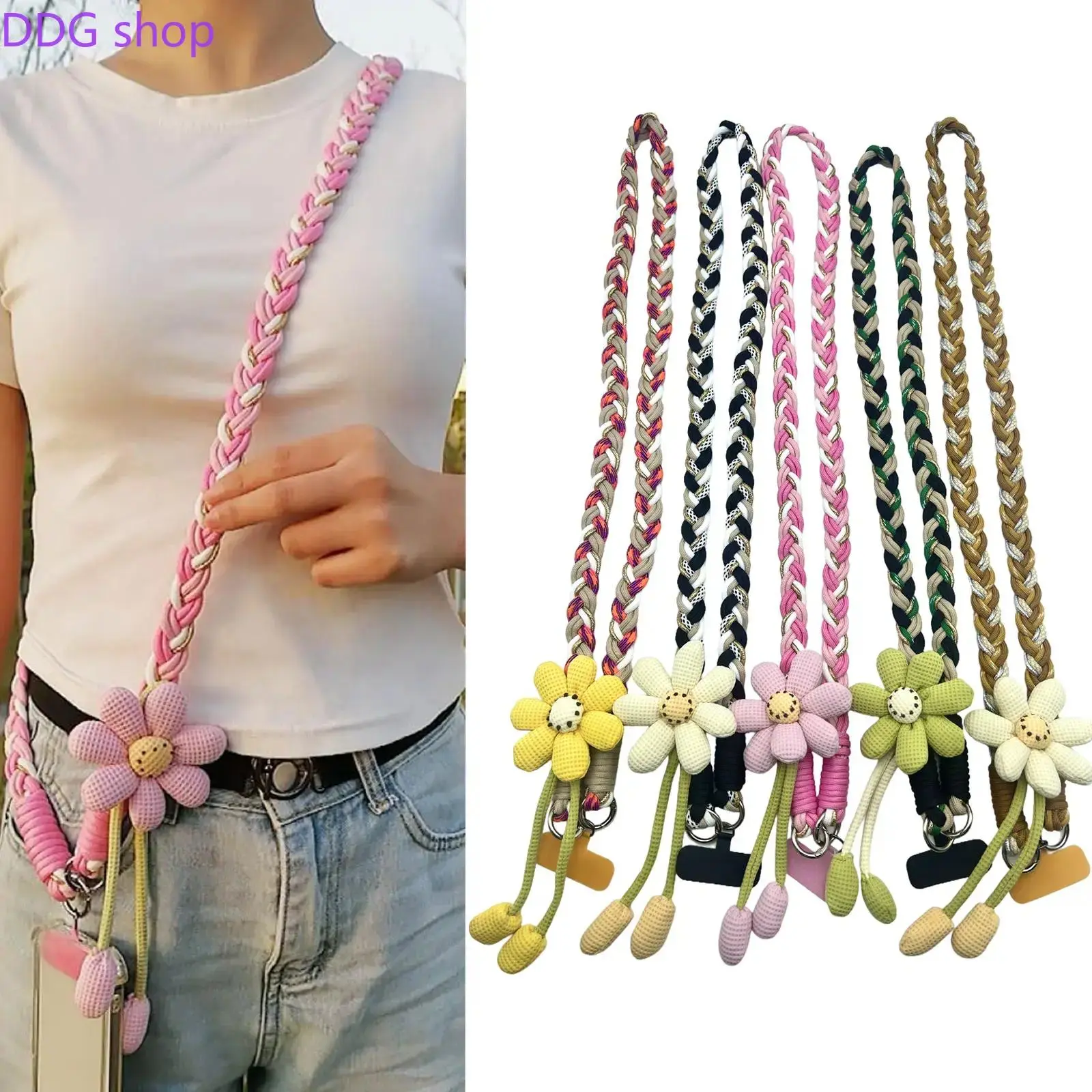 Flower Woven Crossbody Phone Lanyard, Universal Neck Strap for Women, Cute Phone Strap, Stylish Hands-Free Accessory for Travel, Shopping & Daily Use