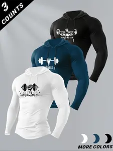 Men's Fitness Hoodies - Gym - Ready Activewear Gym T Shirts with Trendy Dumbbell & Heartbeat Graphics. Ideal for Workout, Bodybuilding & Strength Training. Breathable & Comfortable for Everyday Athletic Lifestyle.