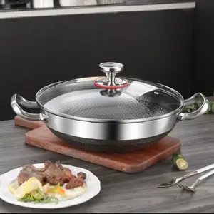 Stainless Steel Non-Stick Coating Soup Pot with Transparent Lid, Heat Resistant Dual Handles, Easy Clean, Compatible with Induction & Gas Stoves