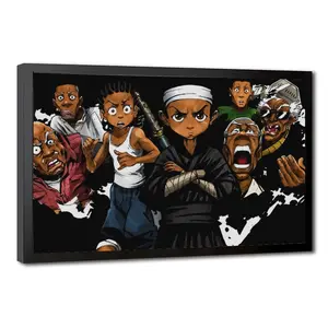 Boondocks Black Cartoon Framed Canvas Wall Art Living Room Bedroom 2D Flat Wrapped Canvas Decor Painting Wood Framed Poster Decoration Prints