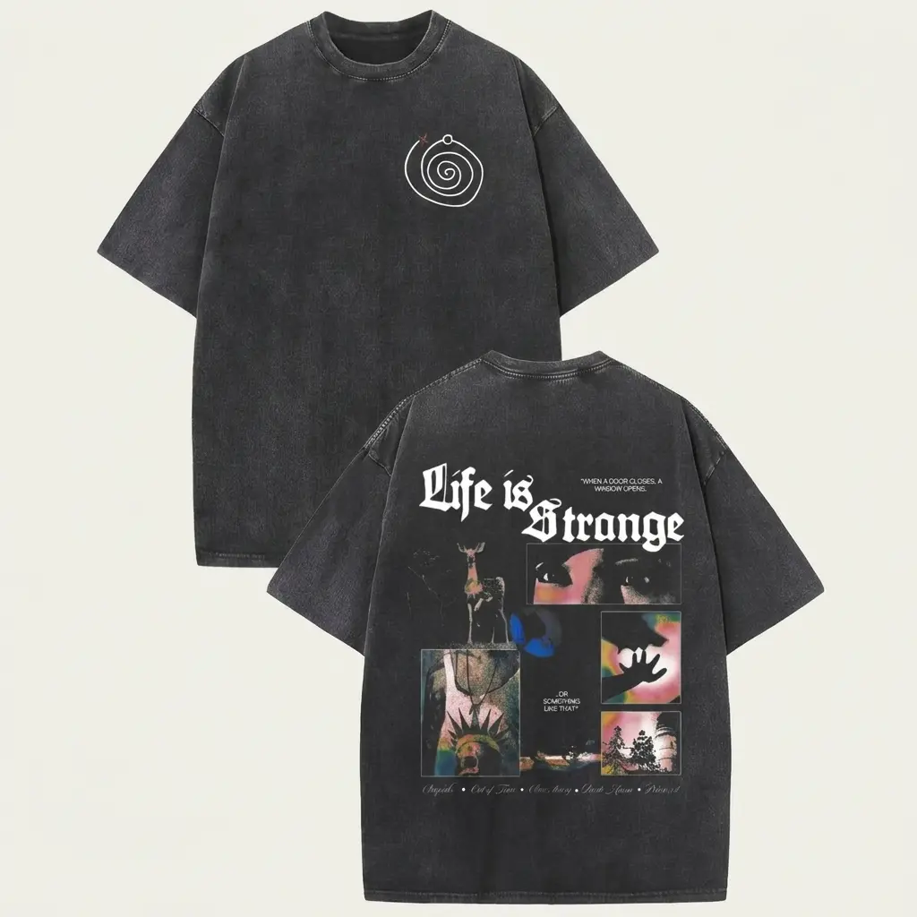 Men's Graphic Tshirt with Life is Strange Print, Casual Washed Cotton Round Neck, Comfortable All-Season Shortsleeve Top, Casual Graphic Tee, Menswear, Crew Neck, Graphic Print Casual Fit Streetwear Crewneck