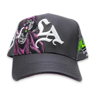 Satin Lined Embroidered Leather Mesh Trucker Hat with Suede Undervisor & Adjustable Snapback - Premium Quality