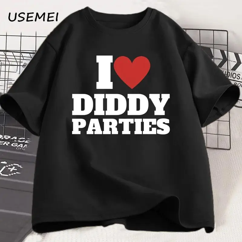 Men's I Love Diddy Print T-Shirt, Breathable Casual Knit Menswear, Funny Offensive Sarcastic Novelty Cotton Short-Sleeve Round-Neck Top for Women