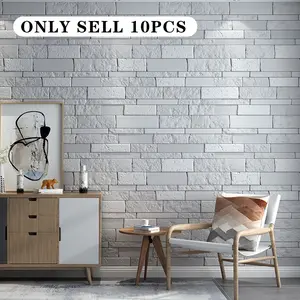 10pcs 3D Self-Adhesive Wallpaper, Waterproof Brick Pattern, Kitchen Bathroom Living Room Bedroom, Easy Install, Durable Decorative Wall Covering, Waterproof Wallpaper For Bathroom