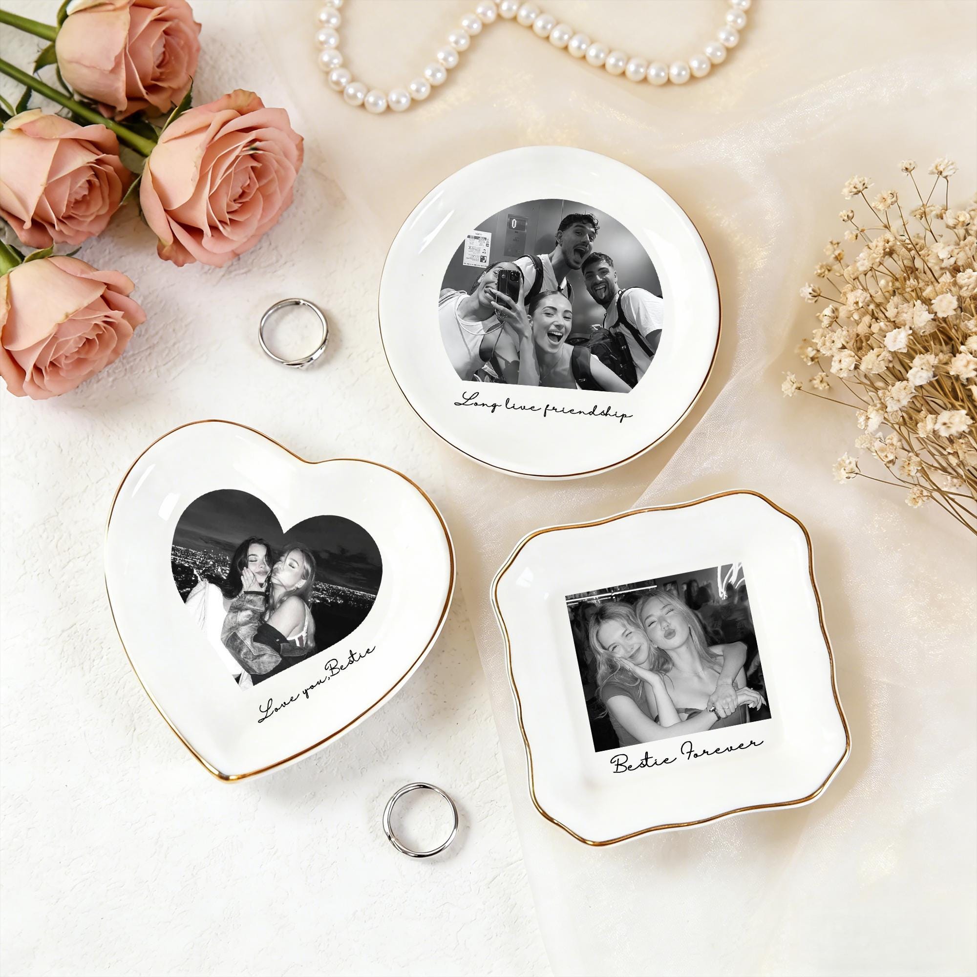 Personalised Bestie Photo Trinket Dish, Custom Jewelry Ring Dish, Bridesmaid Proposal, Ceramic Trinket Tray for Best Friend, Wedding Gift, Boyfriend Birthday ift