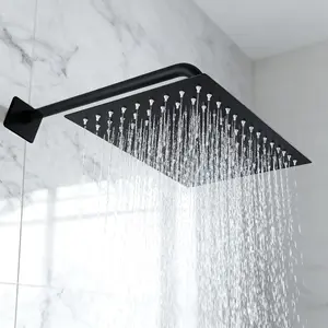 Stainless Steel Fixed Rain Shower Head, Rectangular High Pressure Bathroom Sprayer, Universal Interface, 30cm/11.8in, Single Head Design, High Pressure Showerhead