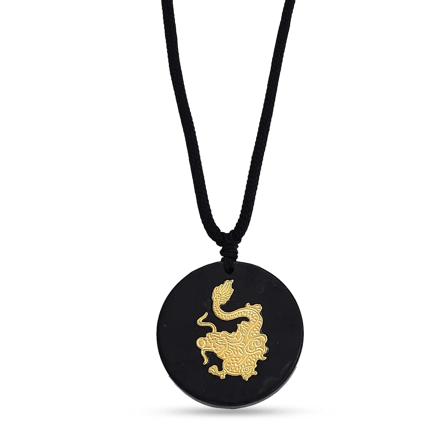 24K Yellow Gold Dragon Shungite Cotton Cord Necklace (28 Inches) 23.00 ctw