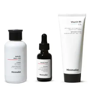 Minimalist Acne Set, 3-Step Regimen with Salicylic Acid Cleanser, Salicylic Acid 2% Serum & Vitamin B5 Moisturizer for Glass Skin