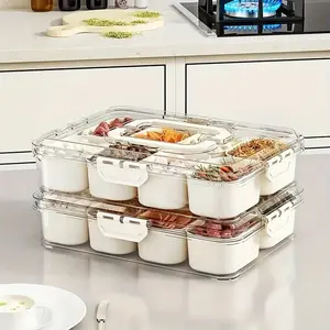 Divided Snack Box with 8 Removable Compartments Handle Lid Stackable Design BPA-Free Food-Grade Plastic, Transparent Sturdy, Portable Organizer Tin for Charcuterie Fruits Kitchen Utensils.