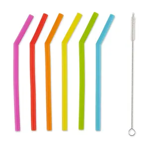 RSVP Set of 6 6 .5" Reusable Si licone Straws w / Brush RSVP Set of 6 6 .5" Reusable Si licone Straws w / Brush