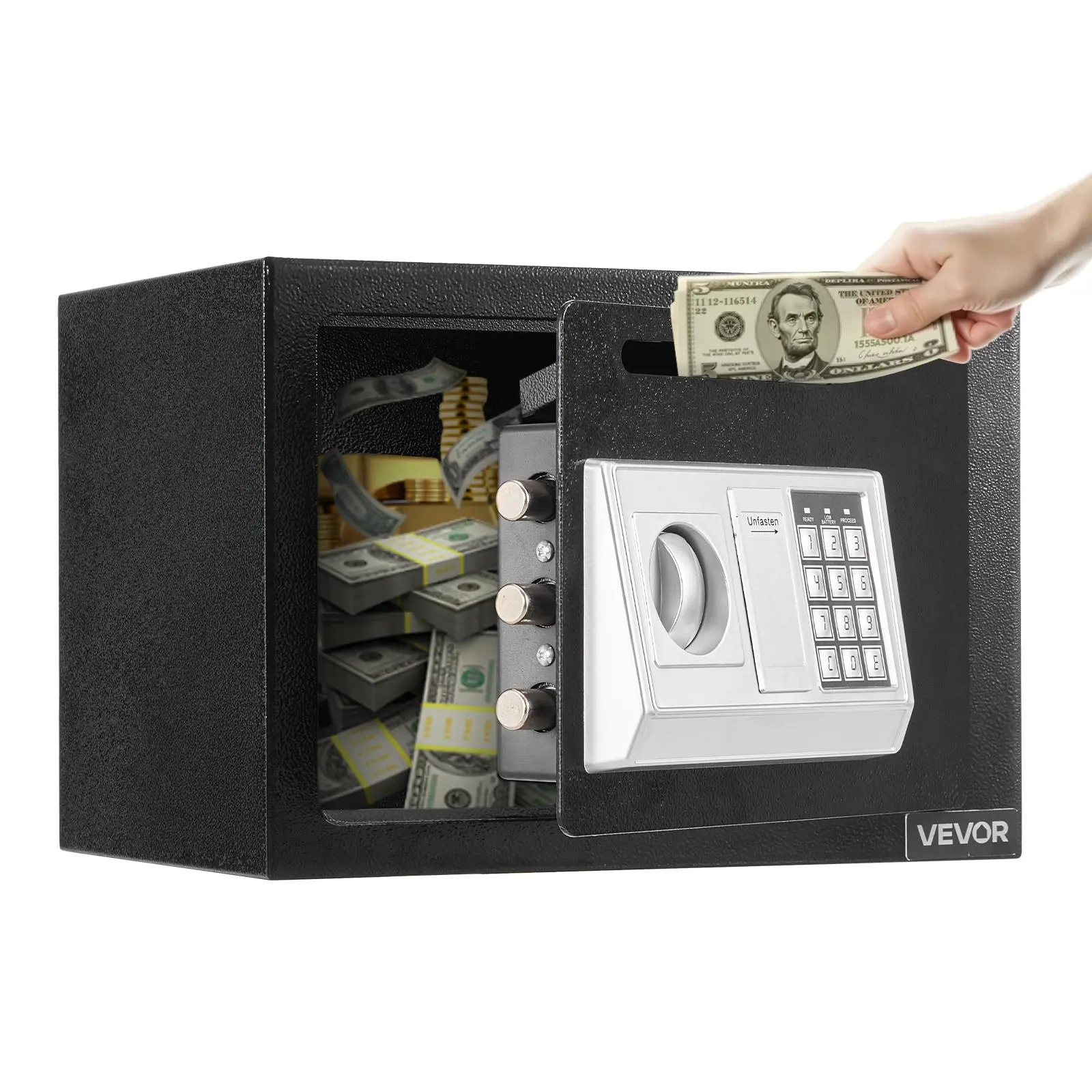 【Summerfinds】VEVOR 0.6 Cubic Feet Drop SafeDrop Slot Safe Box with Password and Turn KnobHeavy Duty Compact Cash Depository Box with a Front Lock Slot for CashBank SlipsJewelryDocumentsBillsBlack