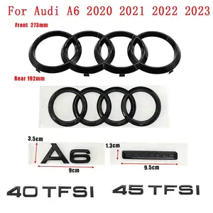192mm 273mm 4Ring Logo Emblem ABS Car Hood Front Bonnet Grill Rear Trunk Quarrto Sticker For Audi A6 2020-2023 Decals Accessorie Automotive Accessories