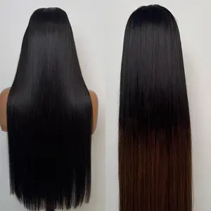100% RAW VIETNAMESE HAIR 13X4 HD LACE Natural Black and Ombre Brown Color Straight Wig 200% Density 20-30 inches Human Hair Wig