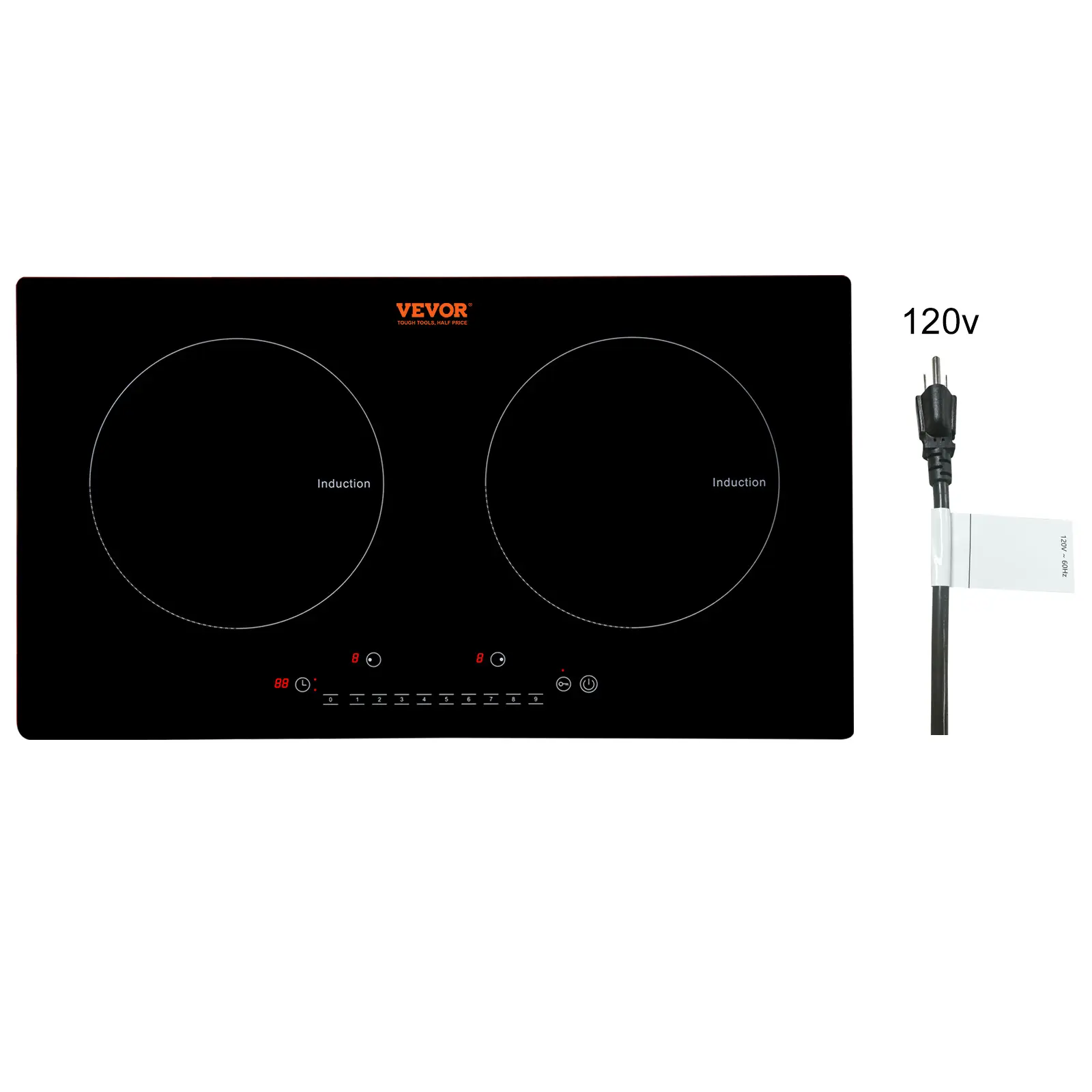 【summerfinds】VEVOR 24-in Built-in Induction Hob Stove - 2-Burner Multifunction Kitchen Appliance, 1800W Magnetic Hob, 9 Heating Levels, LED Touch Display, Timer, Child Lock, Over-Temperature Protection, Cast Iron Compatible (Father's Day Gift), Stainless