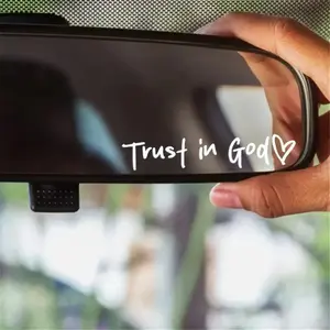 Car Rearview Mirror Decal,4 Counts Set (black+white) Trust in God Car Rearview Mirror Sticker,Ldeal Christian Gift,Lnspirational Vinyl Sticker.