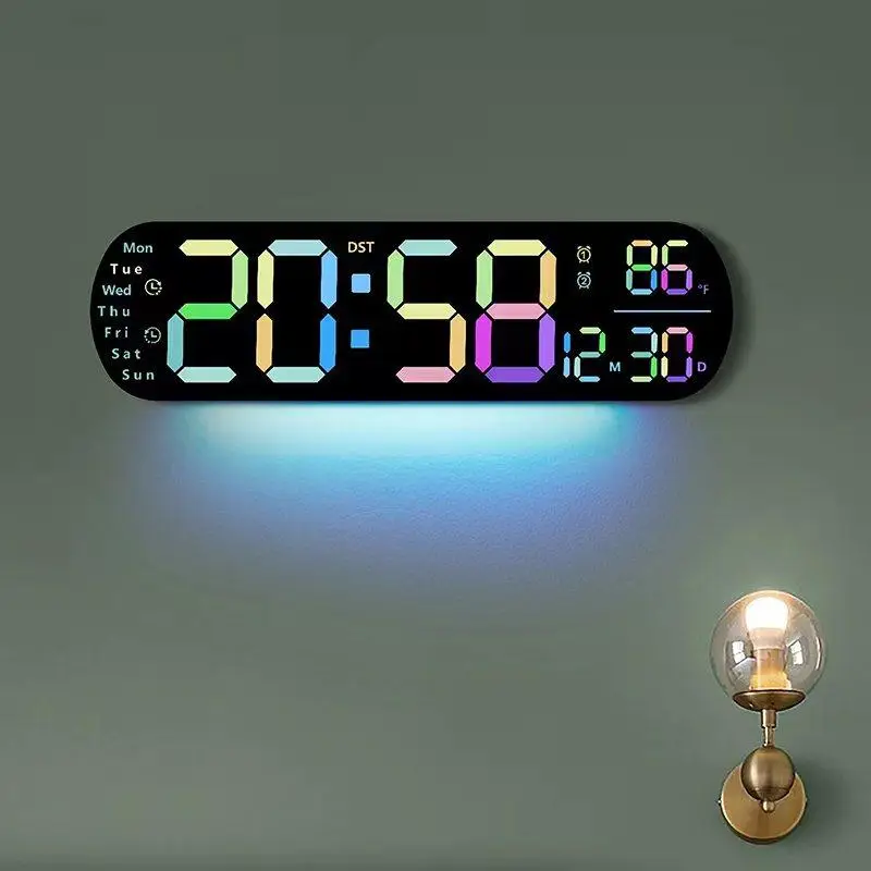 Multi Functional LED Display Clock, Digital Wall Clock with Adjustable Atmosphere Light, Battery/USB Type Wall Clock with Remote Control, Luminous (Ba