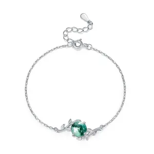 925 Sterling Silver Adjustable Green Cute Lovely Moss Agate  Bracelet For Girls Gift Valentine Gift for Girlfriend