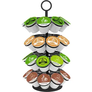 [New Deal] 36 Pods Coffee Holder Storage Compatible with K-Cups Detachable Organizer 360-Degree Revolving Carousel for Kitchen Countertop High-Quality Metal Design