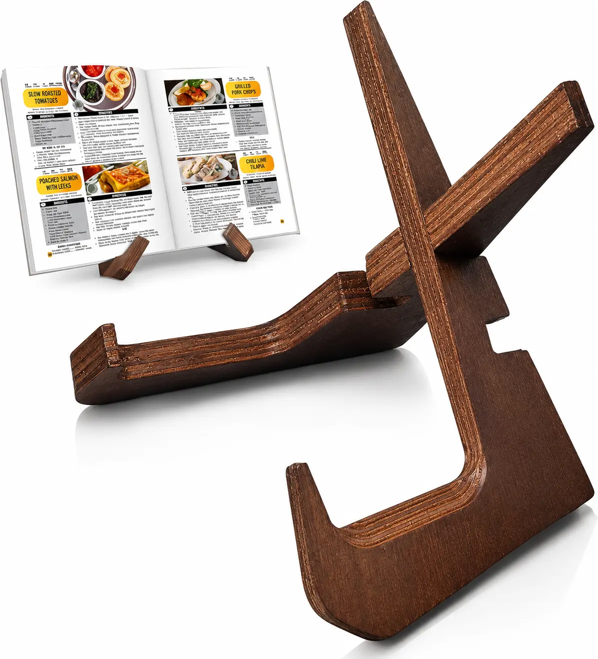 Cookbook Stand for Kitchen Counter Adjustable Wooden Recipe Book Holder with Tablet Stand Holds Up to 600 Page Books Rustic Display Stand for Cookbooks Recipes iPad & Tablets Detachable Easel Stand for Home Chefs