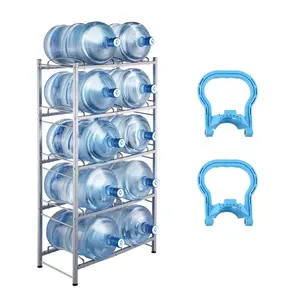 【Summervibes】VEVOR 5 Tiers Water Jug Holder, 5 Gallon Water Bottle Holder, Double Row Water Bottle Rack for 10 Bottles, Heavy Duty Water Jug Rack for Kitchen, Office, Living Room, Silver Gray