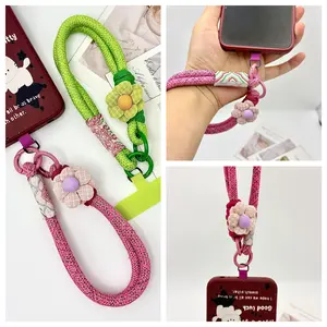 Colorful Short Phone Rope, Double Stars Pendant, Anti-Lost Cellphone Chain with Clip, Card Gift for Girls, Stylish Accessory