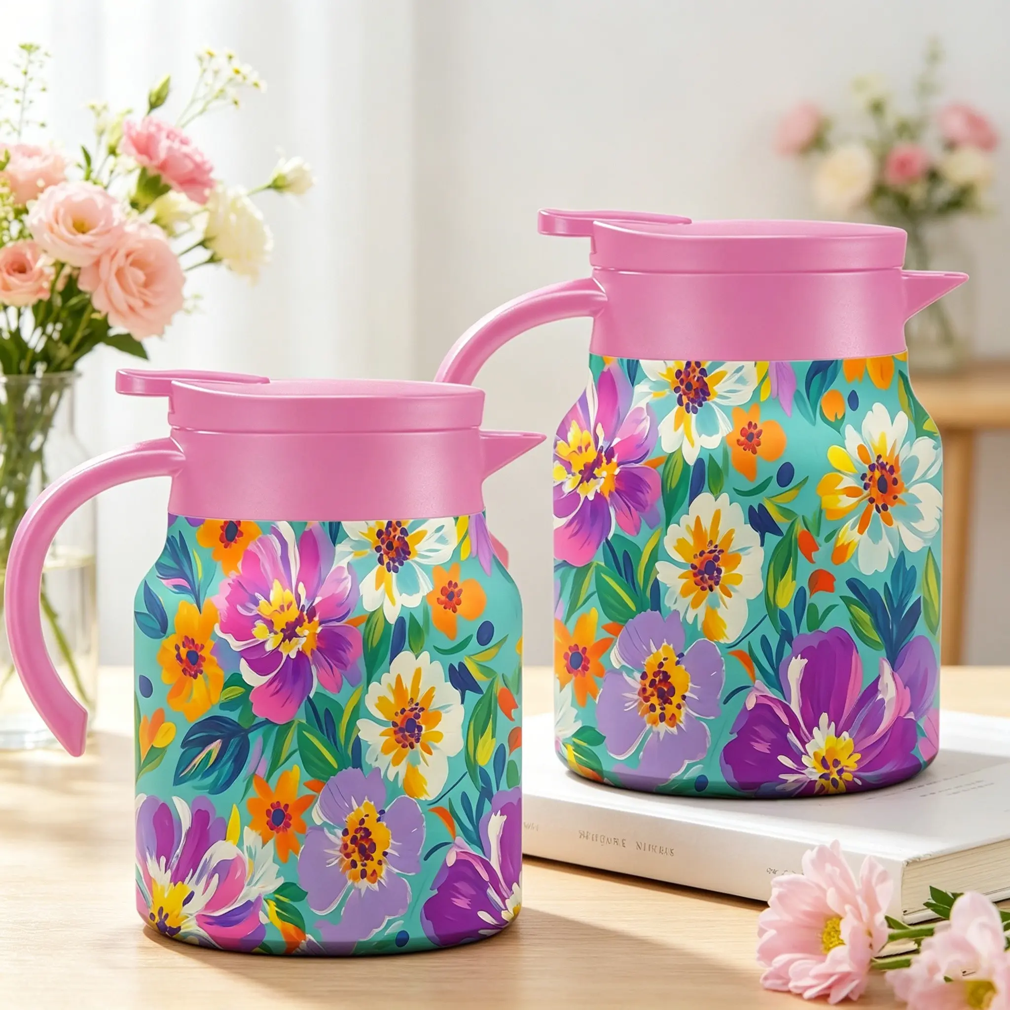33oz Tea Pot/coffee Pot, Vintage Oil Painting Floral Insulated Thermos Flasks, Large Capacity, Stainless Steel Thermal Double Wall, Home Office Essential