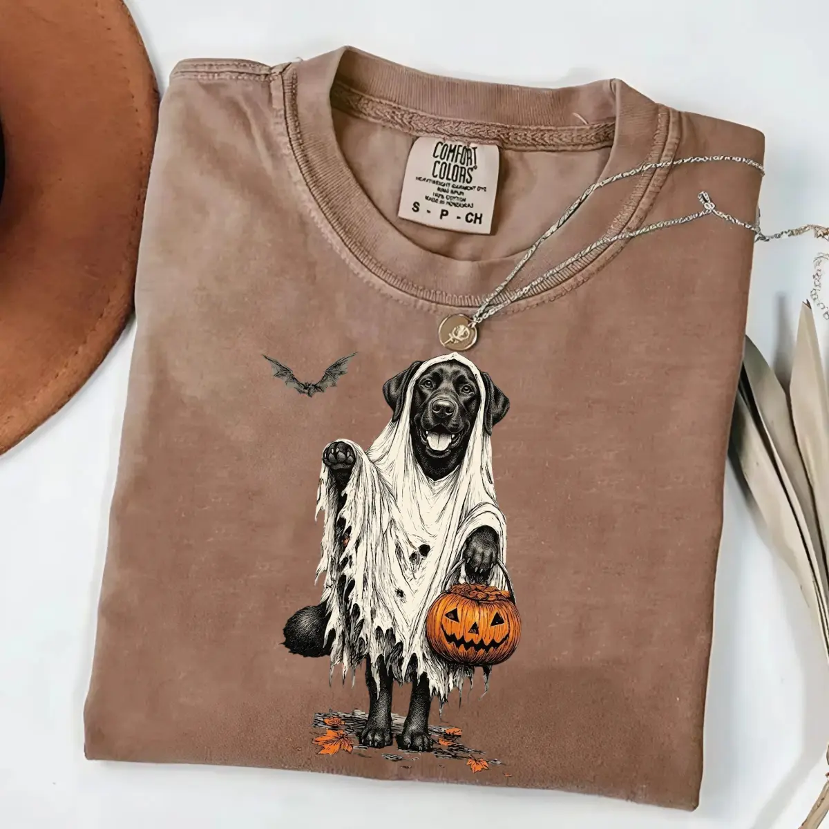 Ghost Black Lab Halloween T-Shirt | Cute Labrador Ghost Costume Tee | Spooky Season Dog Mom Gift | Comfort Colors Graphic Tee, Shortsleeve, Basic Tops, Trending, Fabric Cotton, Women's top, Menswear, Gift, Streetwear