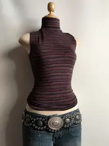 Women's vest printed striped sleeveless high neck clothing Casual Comfy Cami