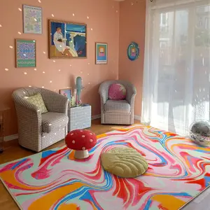 Multicolor Geometric Pattern Carpet, Fashionable Artistic Design, Foldable Non-Slip Plush Washable Area Rug for Living Room Bedroom Festival Decor, Machine Washable Rugs
