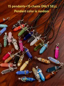 15 Piece Chakra Pendant Necklace Set Black Faux Leather Chain Clear Quartz Crystal Hexagon Pendants Ideal for Christmas Halloween Thanksgiving Festival Gifts15 pendants+15 chains
