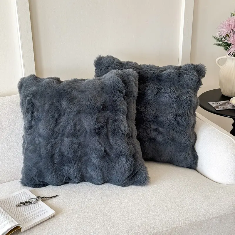 2pcs Rabbit Fur Pillowcases, Ultra Soft Comfortable, Elegant Decorative, Luxury Winter Bedroom & Sofa Decor, All Seasons, Perfect Gift for Girlfriend, Mom, Housewarming