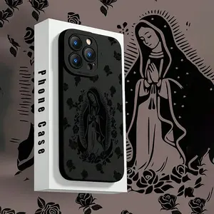 Religious Virgin Pattern Phone Case, Anti-drop Cellphone Protective Case, Total Protective Shockproof Mobile Phone Cover for iPhone 17 16 15 14 13 12 11 Plus/Pro/Pro Max, Flower