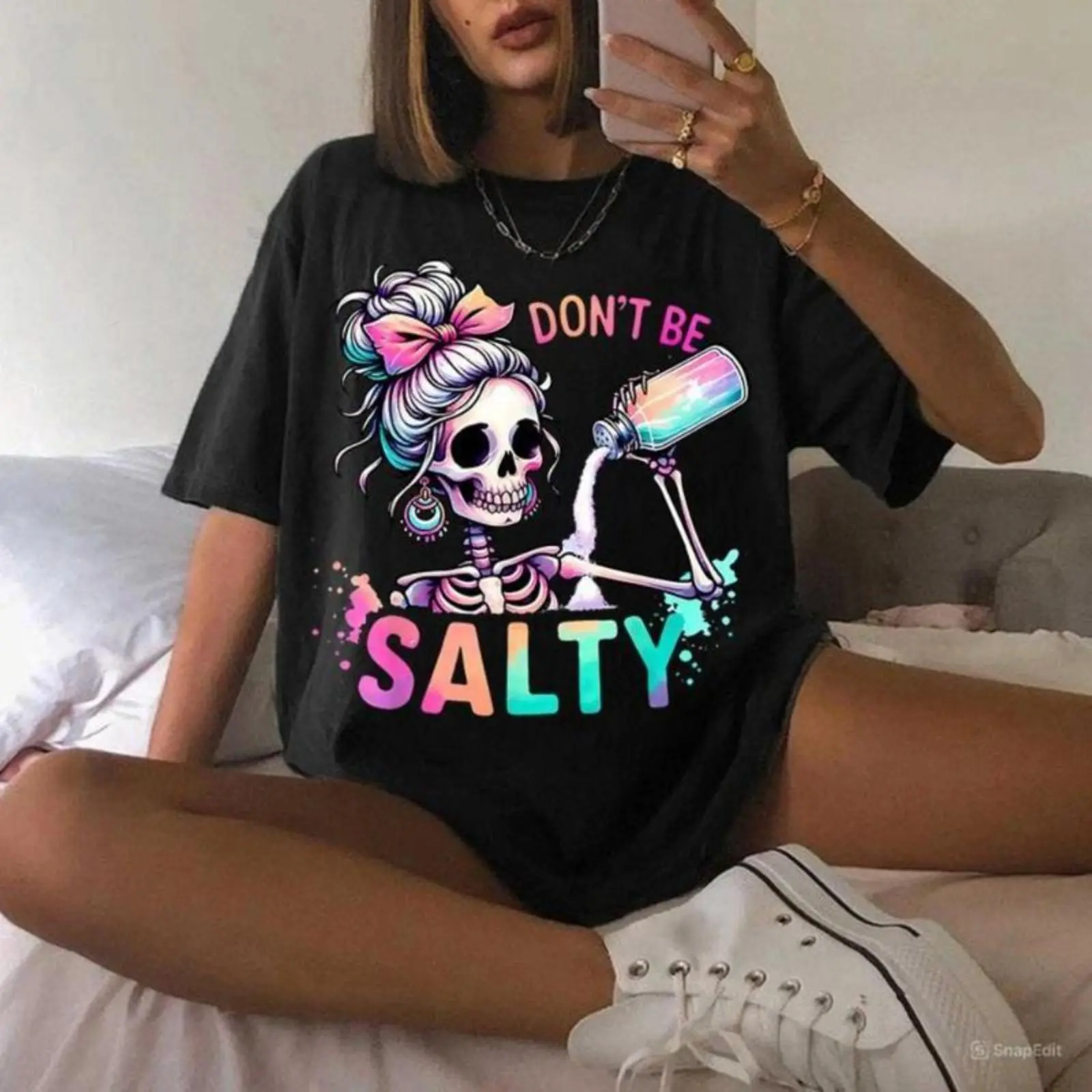 Don’t Be Salty Cotton Shirt – Witty Skeleton Design for Men & Women